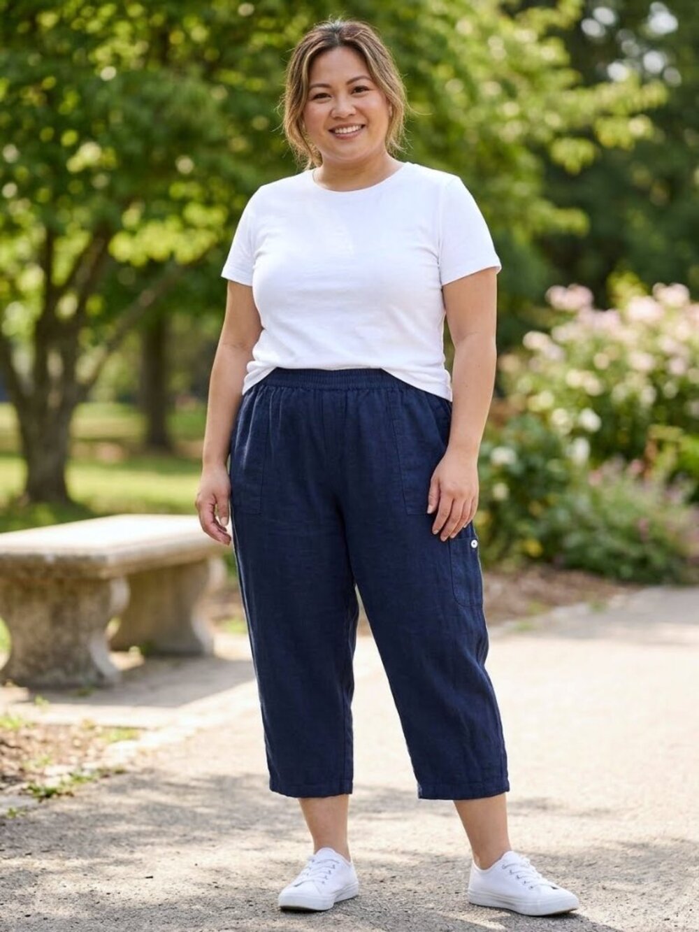 SUSAN GRAVER PURE Easy Linen Blend Utility Crop Pants. Plus Size 2Xp